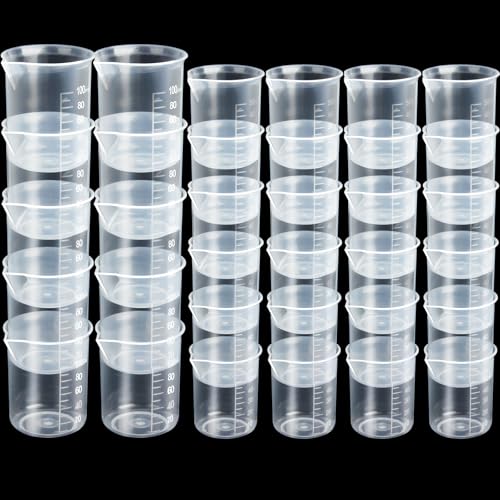 LEOBRO 36 PCS Resin Mixing Cups, 12PCS 100ML Plastic Measuring Cups for Resin, 24PCS 50ML Paint Mixing Cups, Plastic Beakers, Liquid Measuring Cups
