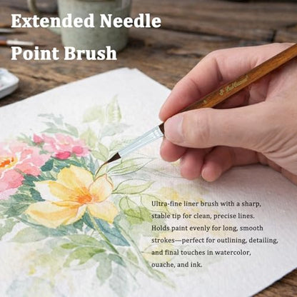 Watercolor Paint Brushes Professional, 11PCS Synthetic Squirrel Watercolor Brushes Set with Roller Case for Travel- Extended Point, Flat, Round Pointed, Cats Tongue, Dagger (11, Brown)