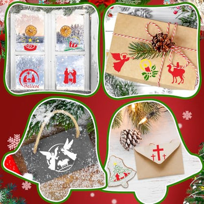 JULMELON 20Pcs Christmas Stencils Reusable, Nativity of Jesus for Painting | DIY Reusable Templates, for Painting on Wood Fabric Canvas, Religious Nativity Scene Christmas Stencils - style: Jesus Stencils