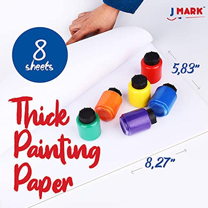J MARK 38-Piece Toddler Paint Set, Includes Washable Tempera Paint, Art Smock, Painting Paper, Brushes, Tools