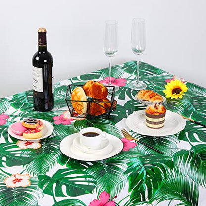 durony 2 Packs Hawaii Palm Leaves Plastic Tablecloths Table Cover 54 x 108 Inches Plastic Hawaii Luau Party Table Cloth Cover for Hawaii Luau Birthday Summer Tropical Party Supplies - style: Green Hawaiian