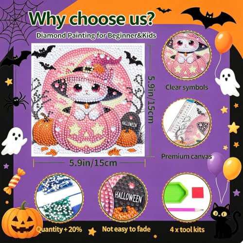 Cat Diamond Art Painting Kits for Kids with Frame Ages 4-8-12 (7x7 inch) - color: CC1208