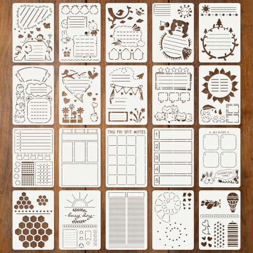 Diary Planning Stencils for Crafts Reusable 20Pcs Stencils(7.8X5.5 Inch) | DIY Art Painting Stencil Furniture Decor Kit for Wood Embroidery Wall Silk Screen Journaling - color: Diary 2