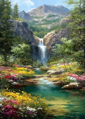 Landscape Mountain Waterfall Diamond Art Kits for Adults, 5D Diamond Painting Kits for Adults Beginners, DIY Full Round Drill Diamond Dot Painting Gem Art Kits for Adult, Home Wall Decor 11.8x15.7 In - color: NZ67