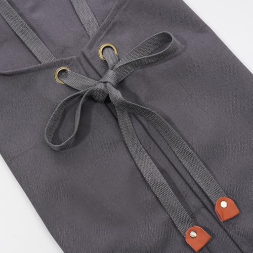 Chef Aprons for Men Canvas Apron with Large Pockets and Adjustable Neck Strap for Cooking,BBQ, Gardening - color: Grey