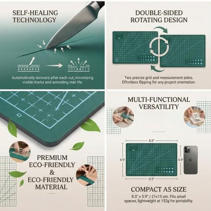 Self Healing Cutting Mat 5.9 x 3 Inch Double Sided Sewing Mat for Crafts Quilting Fabric Precision Scrapbooking Hobby DIY Small Cutting Board