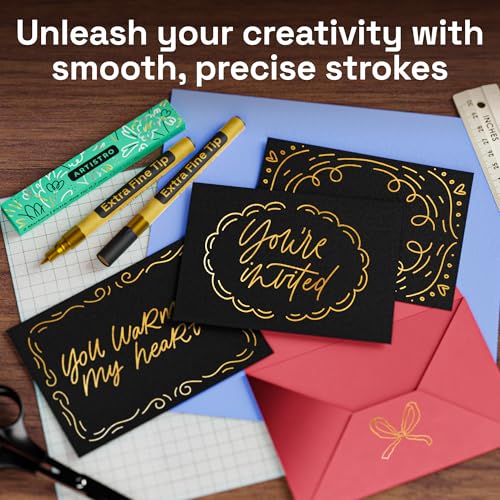 ARTISTRO Gold Acrylic Paint Markers - 0.7mm Extra Fine-Tip - Set of 2 | Metallic Paint Pens, Perfect for Crafting, Art Projects, & More - color: Gold, style: Extra Fine