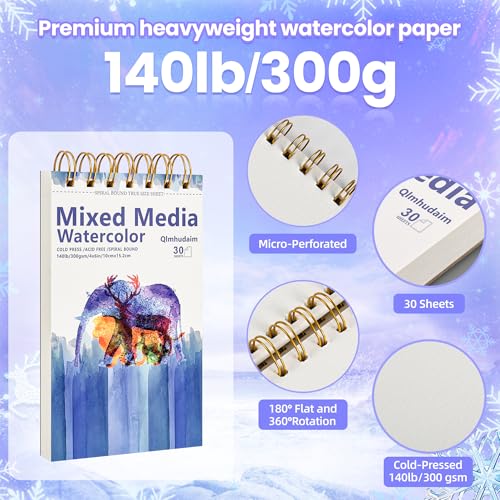 Qlmhudam Watercolor Paper Pad 4" x6”(30 Sheets, 140lb/300g) - size: 4 x 6 Inches (1 pack)