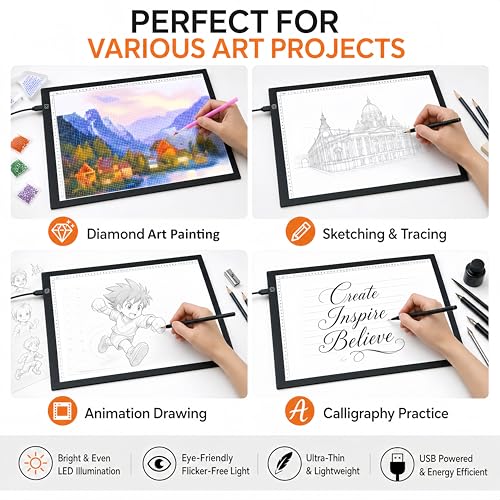 A2 Extra Large Tracing LED Light Pad for Diamond Art, Sketching, Painting - Adjustable Brightness, Sketching, Tracing - USB Powered DIY Diamond Art Light Box - No mesh No dot - size: A2 Premium