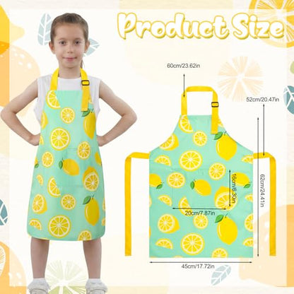 2 Pack Kids Apron, Cute Cooking Aprons, Waterproof Art Apron with Pockets, Toddler Painting Artist Apron Adjustable - color: Lemon and Pink Polka Dots, size: 45*62cm