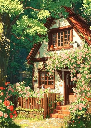 Forest House Diamond Painting Kits for Adults, 5D Diamond Art Painting by Numbers Kits Diamond Art Kits for Adult Full Round Drill Diamond Painting Kit for Adults for Home Wall Decor, 12x16 inch - color: QCL26026