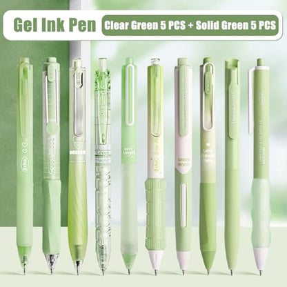10PCs Pastel Gel Ink Pen Set,Retractable Black Ink Pens 0.5mm Fine Point - color: Green