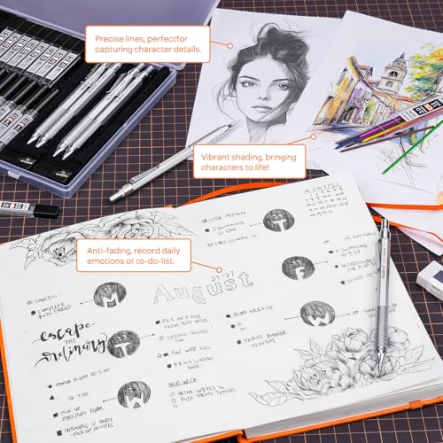 Nicpro 22PCS Metal Mechanical Pencil Set in Case for Drawing Writing - color: Silver, style: 0.5 0.7 0.9 2.0