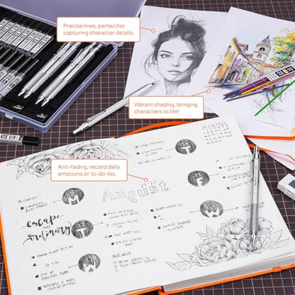 Nicpro 22PCS Metal Mechanical Pencil Set in Case for Drawing Writing - color: Silver, style: 0.5 0.7 0.9 2.0