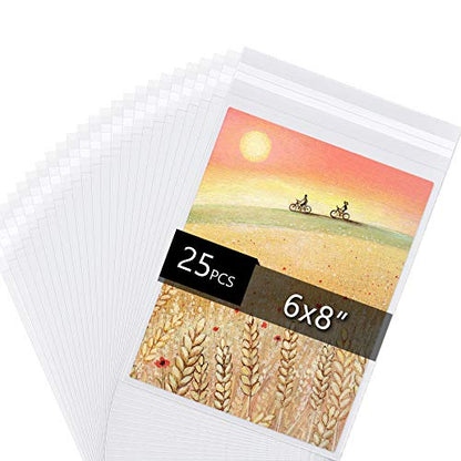 25 Pack Acid Free Crystal Sealed Clear Bags for 6x8 Art Prints, Photos | 1.496mil (Single Side), 6 1/2 Inches by 8 1/3 Inches - size: 6 inch x 8 inch
