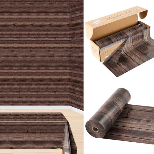 200FT x 54IN Wood Grain Plastic Tablecloth Roll with Slide Cutter Box | Heavy Duty Disposable Rustic Picnic Table Cover & Wall Backdrop, Cut-to-size for Western Party, Bulletin Board Backdrop - color: Wood Grain, size: 2400" x 54" (Rectangular)