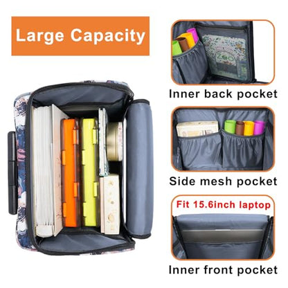 YOREPEK Large Rolling Craft Bag Wheels, Briefcase Gift for Crafter Teacher | Roller Scrapbook Tote, Water Resistant Scrapbooking Rolling Briefcase for Scrap Book Stickers Supplies and Tools, Floral