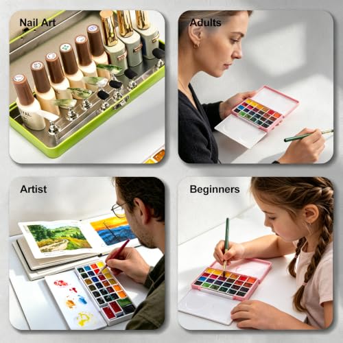 SEAMIART Travel Watercolor Palette Box with 24 Magnetic Half Pans & Lid - color: White, size: 4.9" x 2.9" x 1"