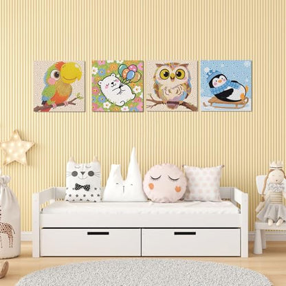 UiSdfuy Diamond Art Kits for Kids,Arts & Crafts for Kid Ages 8-12,Diamond Art for Kids,Gem Art 4 Pack Diamond Painting 6" X 6" (Penguin Bear Parrot Owl) - color: Penguin Bear Parrot Owl