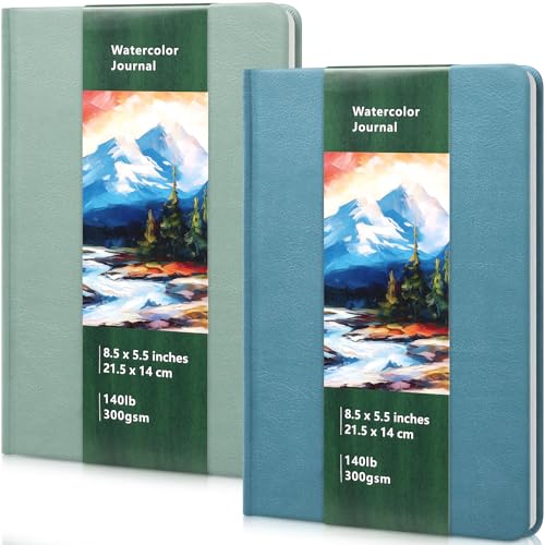 Dispowreath 2 Pcs Watercolor Sketchbook, Low Saturation Colors,Classic Style - color: Blue-Green, size: Classic Style