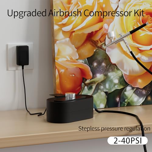 Airbrush Gun Kit with Air Compressor - Small Plug-in Dual-Action Spray Paint Gun, Includes 0.2/0.3/0.5mm Nozzles for Nail Art, Furniture Repair & Artistic Painting (Upgrade Set) - color: Upgrade Set