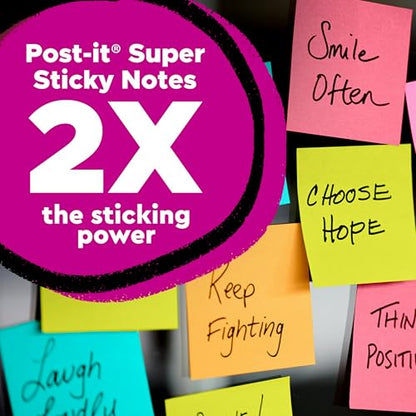 Post-it Super Sticky Notes, 3 x 3 in, Supernova Neons, 24 Pads | School Supplies and Oﬃce Supplies, 2X the Sticking Power - size: 24 Pads – 70 Sheets Each