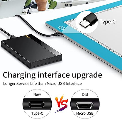 Light Box Drawing Pad, Tracing Board with Type-C Charge Cable and Brightness Adjustable for Artists, AnimationDrawing, Sketching, Animation, X-ray Viewing (A4-P-Blue-New)