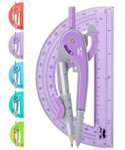 Mr. Pen- Geometry Compass and Protractor Set, 6 Inch Compass - color: Purple, size: 1 Set