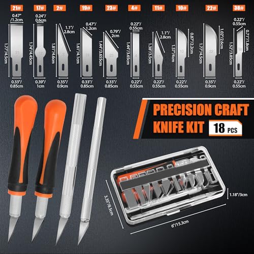 Exacto Knife Set,4 Knife with 14p SK5 Steel Blades for Carving,Scrapbooking - size: 18-PCS