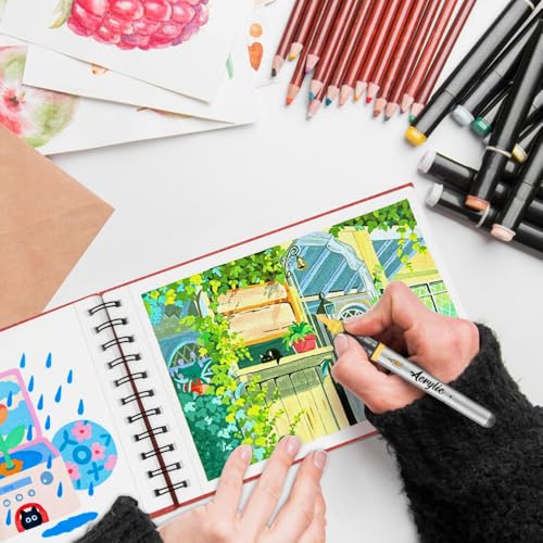 8.3x5.8 Sketch Book,Art Sketchbook for Drawing Pad,Mixed Media Sketchbook - color: TopSpiral-BrightWhite-Red