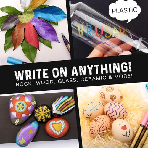 Brusarth Metallic Marker Pens,Medium Point Markers for Rock Painting | Metallic Marker Pens for Black Paper,Scrapbooking Crafts, Card Making,DIY Photo Album,Ceramic, 10 Pack