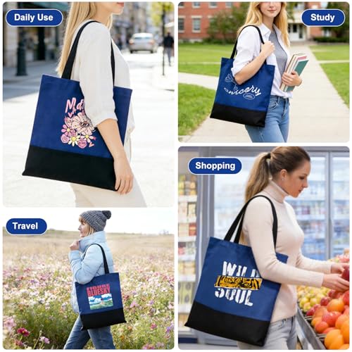 Canvas Tote Bag with Zipper for Women, Halloween Trick or Treat Bags Bulk | 13.8" x 15.3" Fashionable Two-Tone Cotton Tote Bag for Crafts, DIY Your Creative Designs - color: [A1] Blue / Black