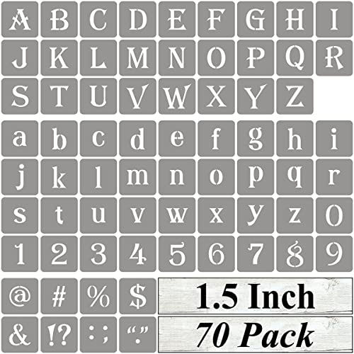 1.5 Inch Alphabet Letter Stencils for Painting - 70 Pack Letter and Number Stencil Templates with Signs for Painting on Wood, Reusable Alphabet Numbers Stencils for Chalkboard Wood Signs & Wall Art - size: 1.5 Inch