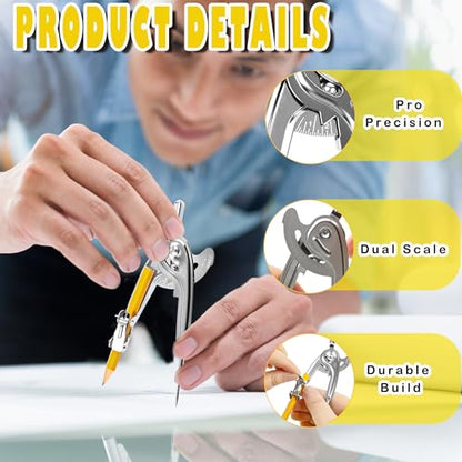 48 Pack Metal Compass for Geometry with Pencil Compass Drawing Tool Set for Students Math Compass for School Classroom Supplies Drafting Drawing