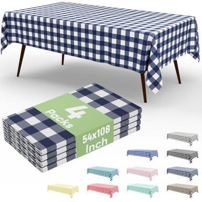 4 Packs Buffalo Disposable Table Cloth, 54 x 108 Inch Waterproof Plastic Tablecloth, Rectangle Navy and White Checkered Table Covers for Picnic, Birthday, Party, Back to School - color: Navy and White, size: 54" x 108" - 4 Pack