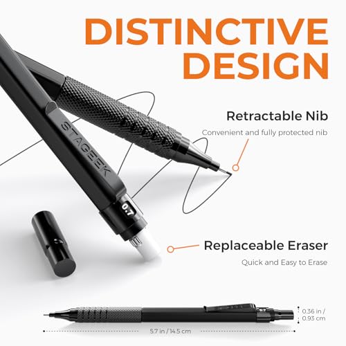 STAGEEK 21PCS Metal Mechanical Pencil Set, 0.3, 0.5, 0.7, 0.9, 2mm, Black - color: Black, style: 0.3+0.5+0.7+0.9+2.0MM