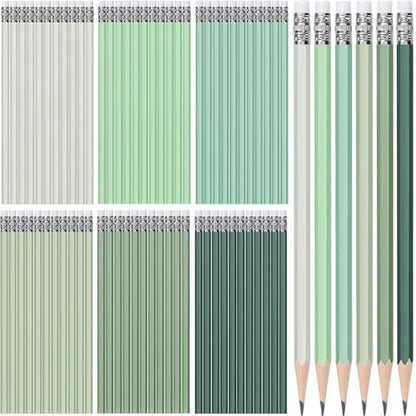 TecUnite 60 Pcs HB Pencils #2 Unsharpened Wood Cased Pencils with Eraser Hexagonal Pencil Cute Graphite No 2 Pen for Adults Gifts Exam School Office Sketching Learning(Green Series, White) - color: Green Series, White