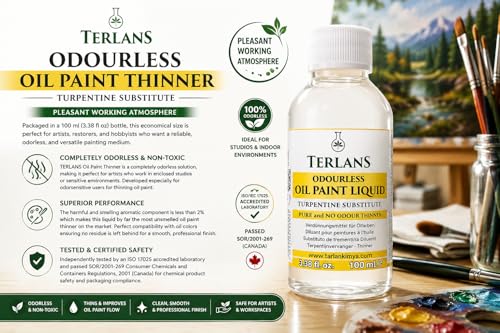 TERLANS Professional Odorless Oil Paint Thinner 100 ml (3.38 Fl.Oz.) – Controlled and Smooth Dilution, Completely Odorless Turpentine Substitute for Painting