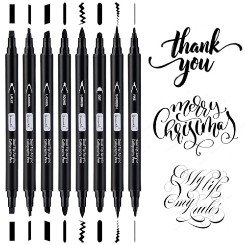 Brusarth Calligraphy Pens,Dual Tip Black Acrylic Calligraphy markers | 8 Size Brush Pens Calligraphy Set for Beginners, Hand Lettering Pen for Art Drawing, Sketching, Writing, Scrapbooking - color: Black