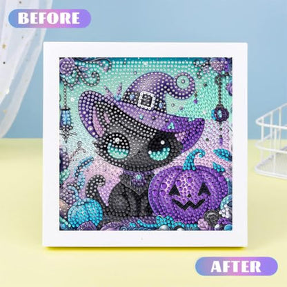 Cat Diamond Art Painting Kits for Kids with Frame Ages 4-8-12 (7x7 inch) - color: CC1207