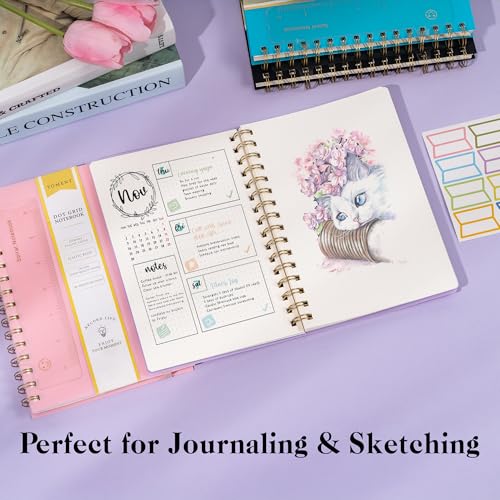 Yoment Dot Grid Spiral Notebook A5 Spiral Bullet Dotted Journal 160 Pages | Thick Dot Paper Notebooks Plastic Hardcover Spiral Notebook 5x7 Wire Bound Notebooks for Work School Office Supplies, Purple - color: Purple, style: B - Dotted - A5