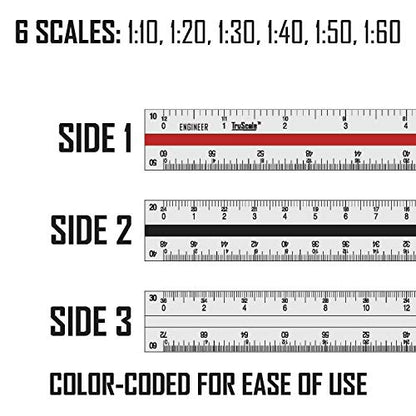 Triangular Engineering Scale Aluminum Ruler - Architects and Engineers, 12"