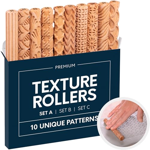 Byllstore Clay Texture Rollers | 10-Pack | 5 in x 0.65 in | Premium Wooden Pottery Tools | Set A - color: 10-Pack | 5" x 0.65" | SET A