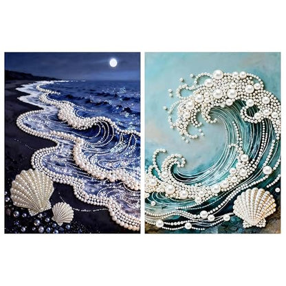 2 Pack Ocean Waves Diamond Art Pearl Painting Kits for Adults (12×16 inch) - color: WYZ090+WYZ091