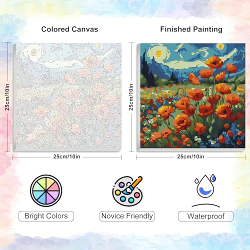 Yezavesu Framed Paint by Numbers Kit for Adults Starry Night, Flowers - color: YOP-F-1205, size: 10x10 Inch