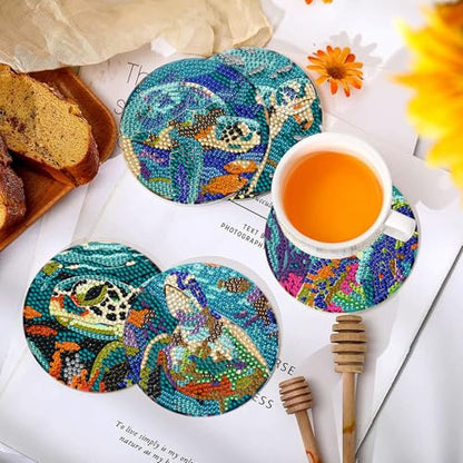 DOTSOPS 8 Pcs Ocean Diamond Art Coasters Kits for Adults with Holder 4 in - color: Ocean