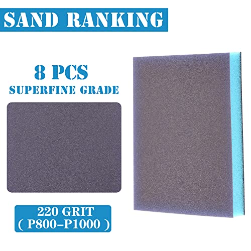 8Pcs 220 Grit Sanding Sponge, Jamiikury Sanding Blocks Washable and Reusable, Wet Dry Sandpaper Sponge for Wood Metal FurniturePaint and Drywall - size: 220 Grits