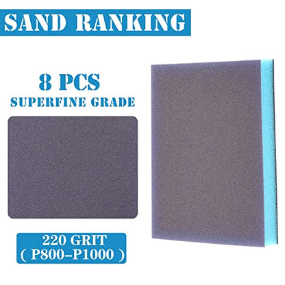 8Pcs 220 Grit Sanding Sponge, Jamiikury Sanding Blocks Washable and Reusable, Wet Dry Sandpaper Sponge for Wood Metal FurniturePaint and Drywall - size: 220 Grits