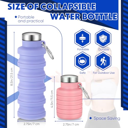 Baderke 2 Pcs Collapsible Water Bottles 17oz Silicone Travel Foldable Portable Water Bottle with Buckle Silicone Lightweight Reusable Leakproof for Camping Hiking Cycling Sport(Purple, Pink) - color: Purple, Pink