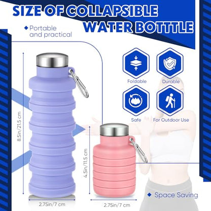 Baderke 2 Pcs Collapsible Water Bottles 17oz Silicone Travel Foldable Portable Water Bottle with Buckle Silicone Lightweight Reusable Leakproof for Camping Hiking Cycling Sport(Purple, Pink) - color: Purple, Pink